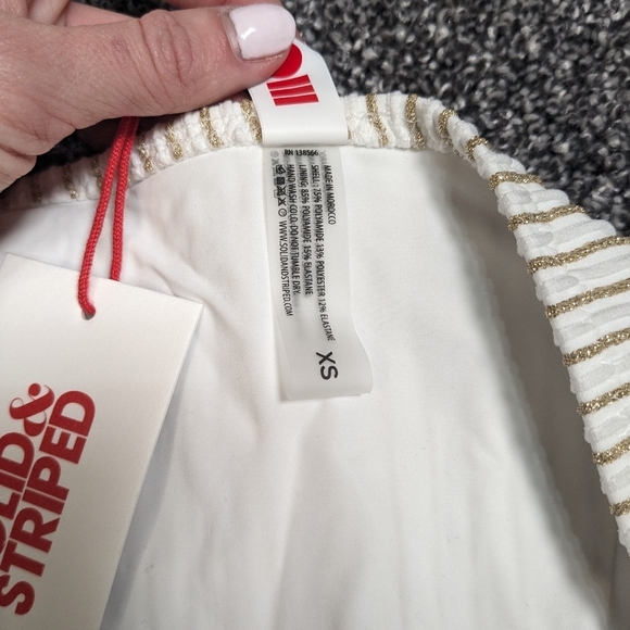 2 Piece Bikini White And Metallic Gold Sz XS Solid Stripped New W/ Tags Swimsuit - Picture 7 of 9